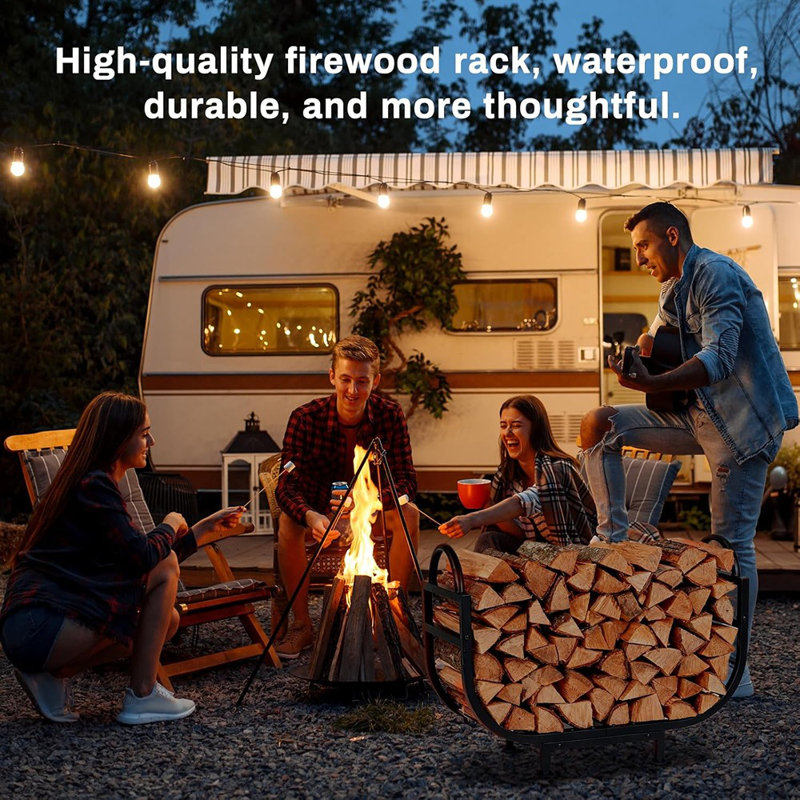 Porte-bûches de bois de chauffage extérieur intérieur, support de support de bois de chauffage de 30 pouces avec poignée, support de bûches de rangement en bois métallique stable pour terrasse de patio, antirouille et imperméable