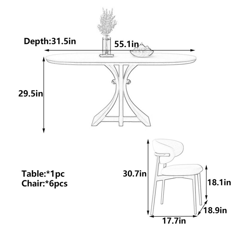 Table en pierre frittée rétro, 29.5" H x 55.1" W x 31.5" D