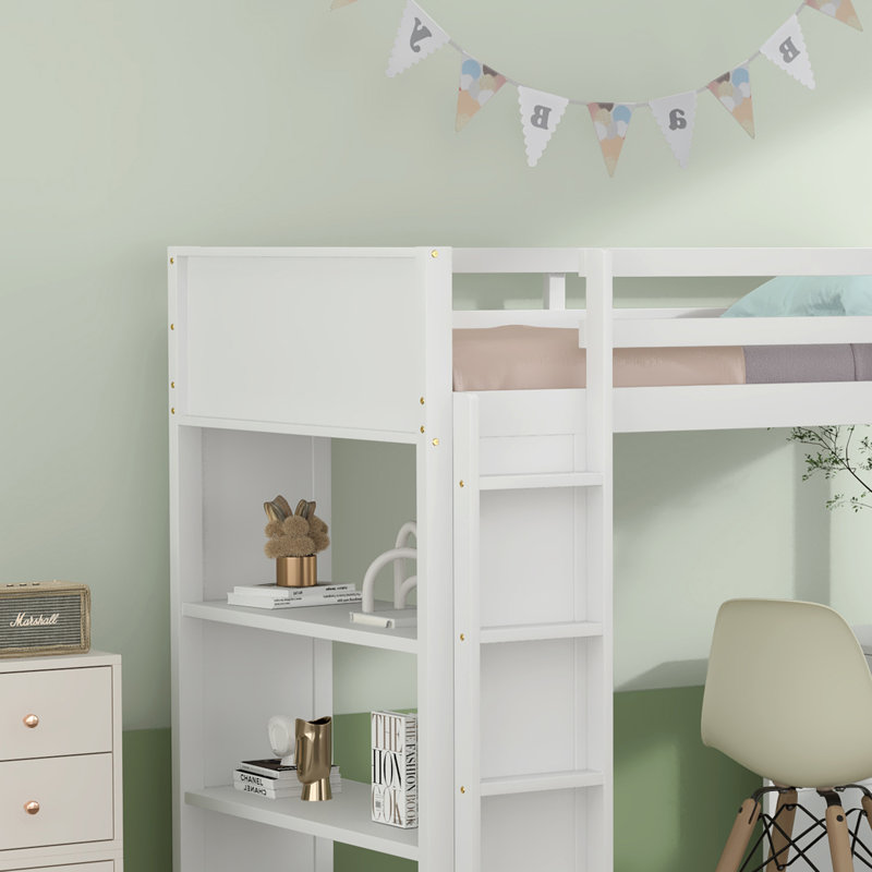 Ahran 5 Drawer Loft Bed with Built-in-Desk by Isabelle & Max, White, Twin over Twin