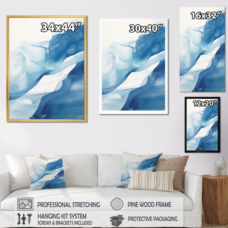 «Blue and White Dancing Watercolor Clouds I», reproduction d'art sur toile, H 32 po x l 24 po x P 1 po, Cadre flottant blanc