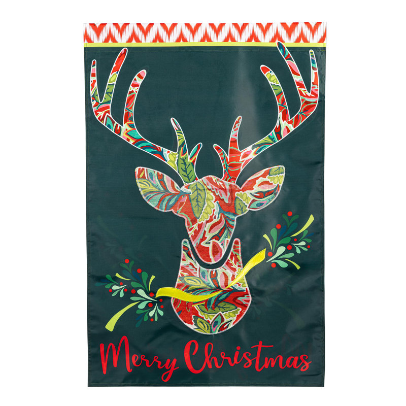 Patterned Reindeer Applique House Flag