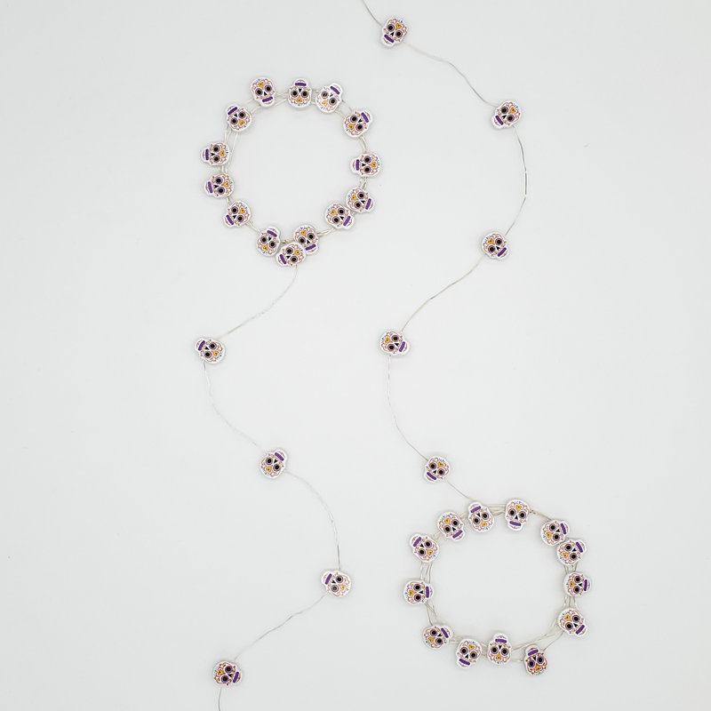 Dutta Battery Operated LED Fairy String Lights with Sugar Skull Motif - 2 Piece