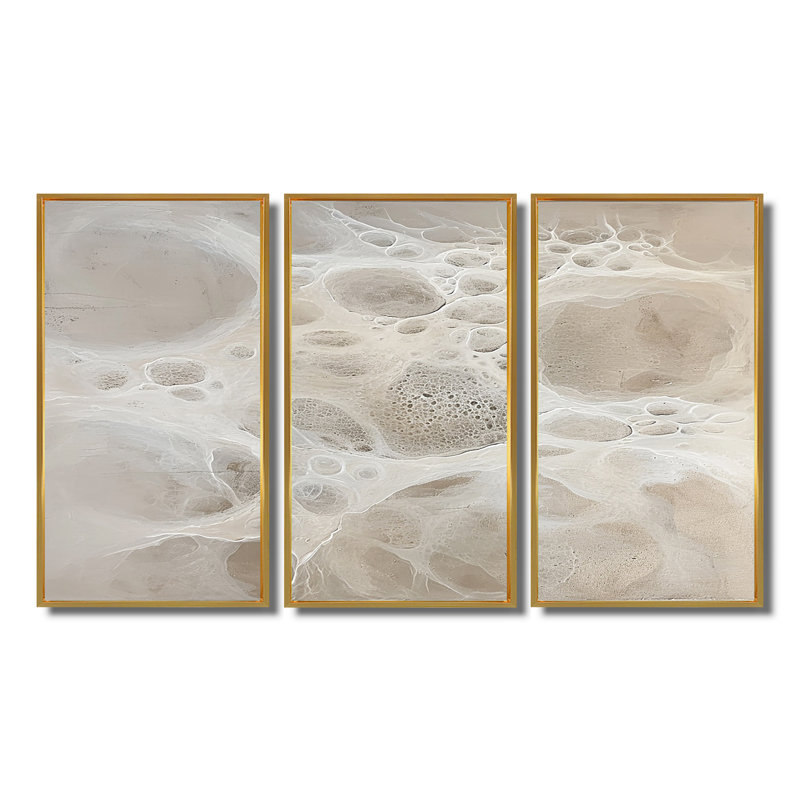 Ensemble de salon Lunar Surface Landscape - Abstract Landscape Wall Art, Cadre flottant doré, H 32 po x l 48 po x P 1 po