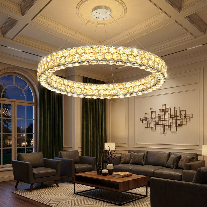 Modern Ring Crystal Dimmable Chandelier, Silver