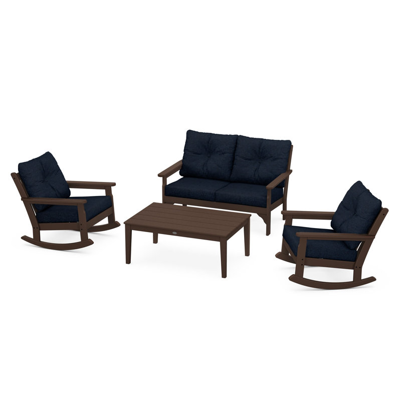 Vineyard 4-Piece Deep Seating Rocking Chair Set, Mahogany, Spiced Burlap