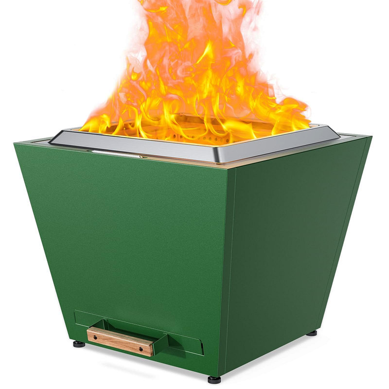 Cyberpit One Pro 25 Inch Smokeless Fire Pit, W/Pull-Out Ash Pan, Portable Outdoor Firepits, Carry Handle For Backyard Patio Camping, Stainless Steel, Green