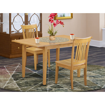 3 Piece Dining Room Table Set Contains a Rectangle Kitchen Table with Butterfly Leaf and 2 Dining Chairs, Oak
