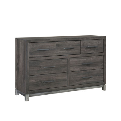 Modern Sleek Design Bedroom Furniture 1pc Beautiful Dresser with 7 Drawers Brownish Gray and Antique Silver Finish