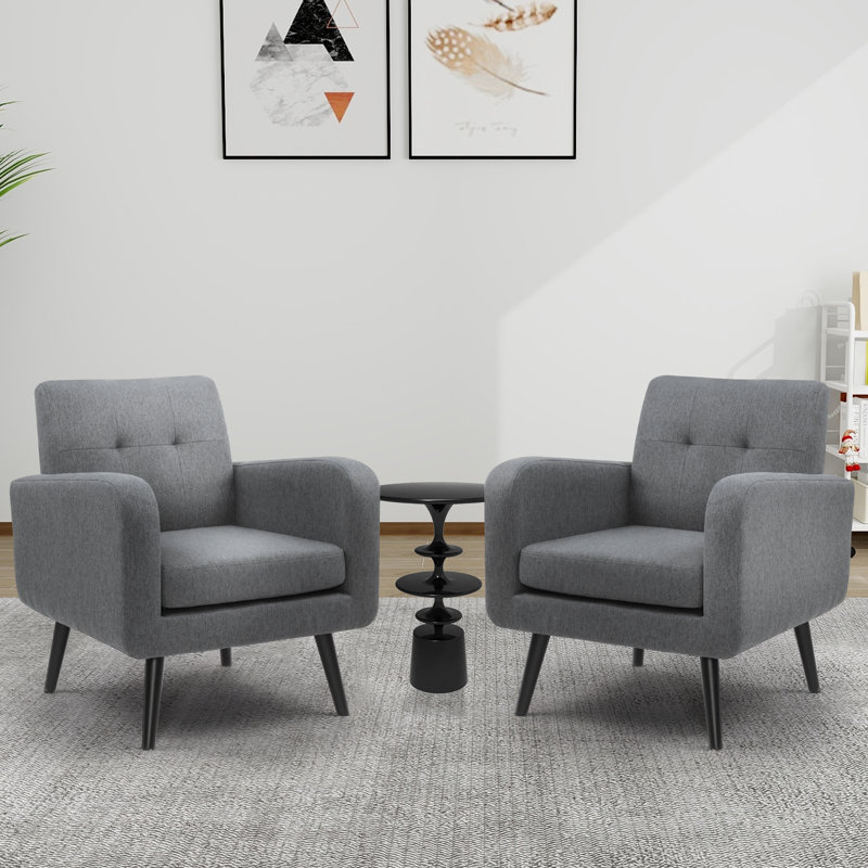 29.75" W Tufted Upholstered Accent Chair with Solid Wood Legs, Gray Polyester