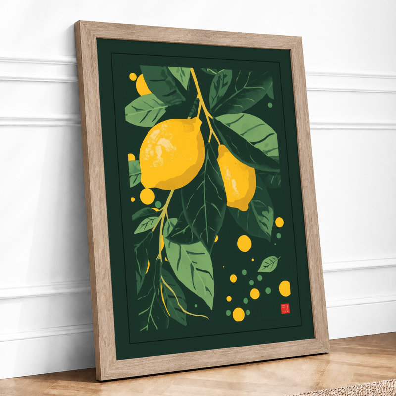 Lemons and Foliage Botanical - Framed Print, A3 - 42.0 x 29.7 cm, Oak