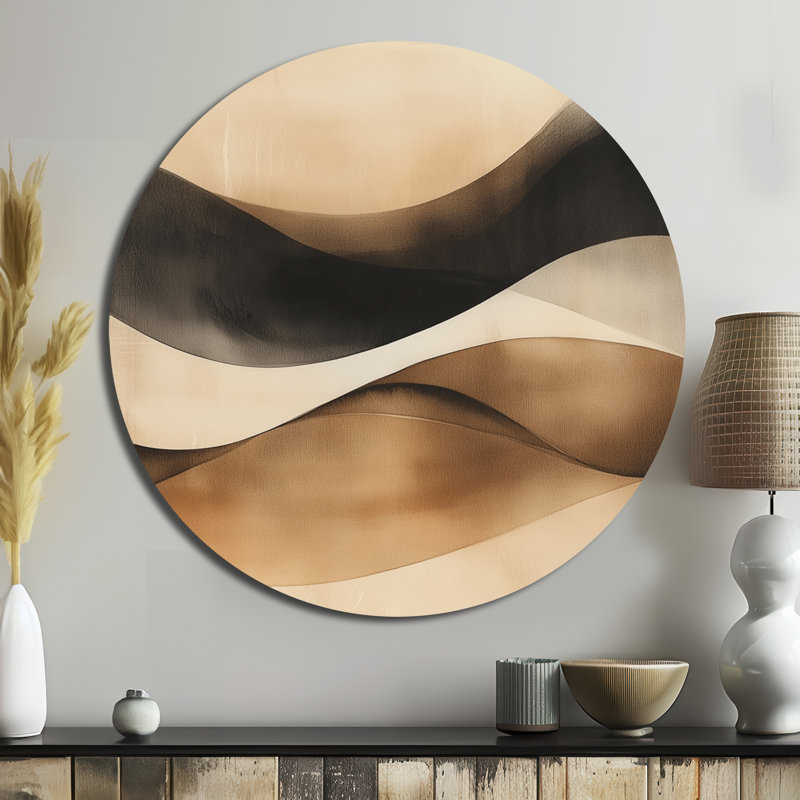 «Brown Minimal Curves - Abstract Shapes Large Round», art mural en métal, L 23 po x H 23 po