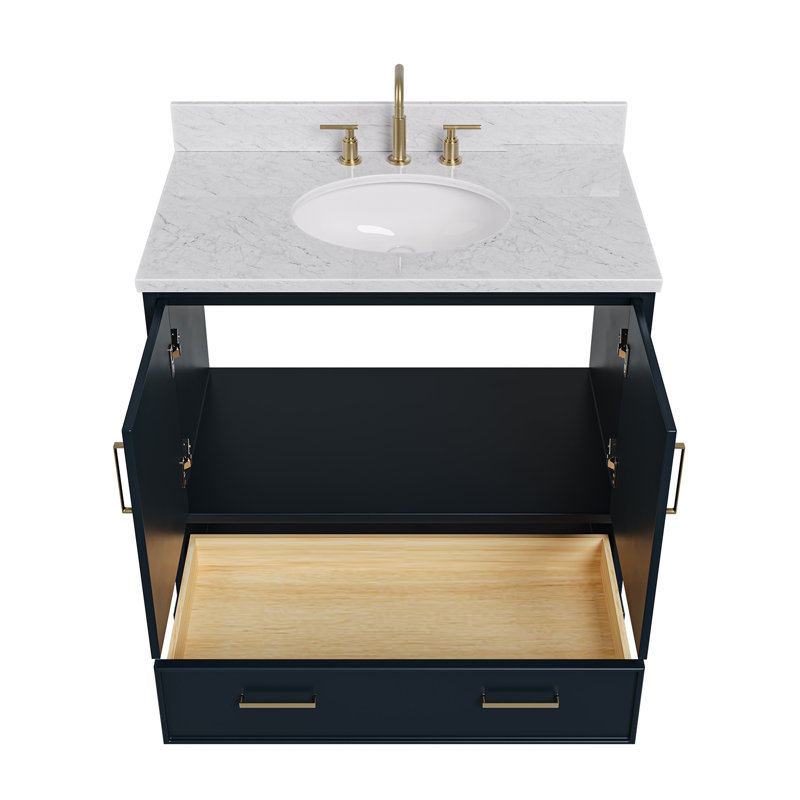 Meuble-lavabo simple avec plateau Abita 55, Oval, 37″, Bleu minuit