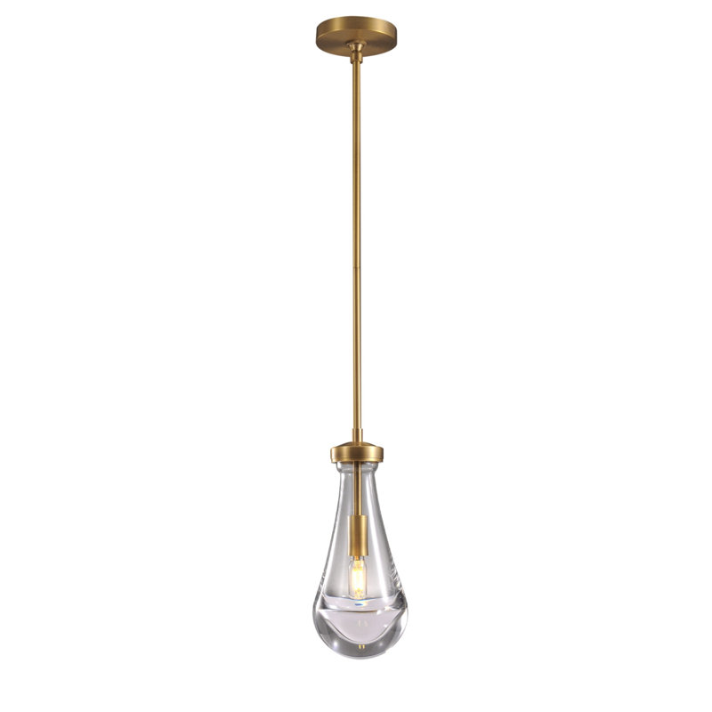 Luminaire suspendu simple en verre à 1 lumière pour îlot de cuisine, Laiton brossé