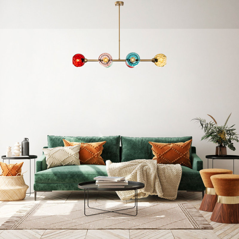 Elegant Multicolor & Gold Chandelier, Metal Body, 40.6 x 15.7 x 29.1 inches | 6 x E27 Sockets (Max 40W) | Stylish Lighting for Living Room, Dining Room & Entryway, IP20 Rated, Bulb Not Included