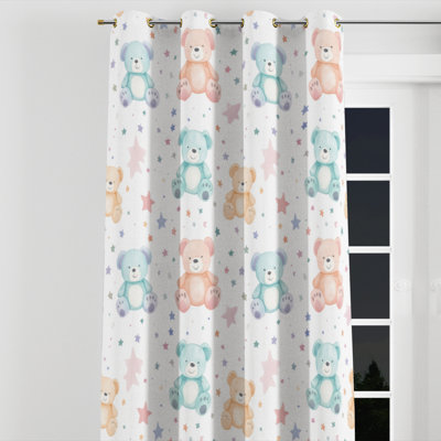 Kids Teddy Bears Room Darkening Curtains - Dreamy Starry Bears Grommet Curtain - 1 Panel