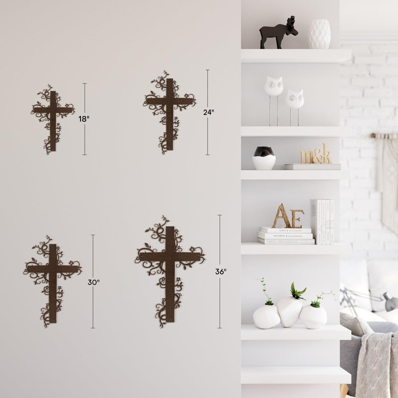 Décoration florale en croix de vigne florale décoration murale abstraite moderne, H 24 po x l 15,19 po x P 0,05 po, Brun