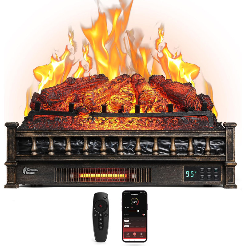 Shrum 26" WiFi Infrared Quartz Electric Fireplace with Sound Crackling, Realistic Pinewood Logs, Timer, 1500W, Bronze