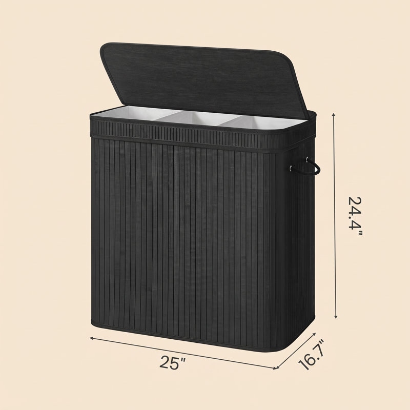 Bamboo Laundry Basket, Black, 24.4" H x 25" W x 16.7" D
