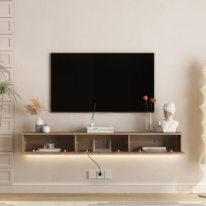 Wall Mounted Floating TV Stand with 16 Color LED Lights, Modern Floating Entertainment Center, Floating Media Cabinet for Living Room