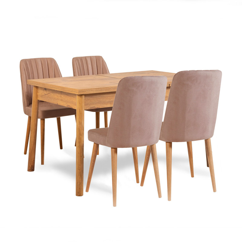 Cleary 4 - Person Dining Set, Brown, Brown,  Light Brown