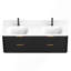 Meuble-lavabo cannelé noir 60 po avec lavabo intégré et quincaillerie dorée-129768125