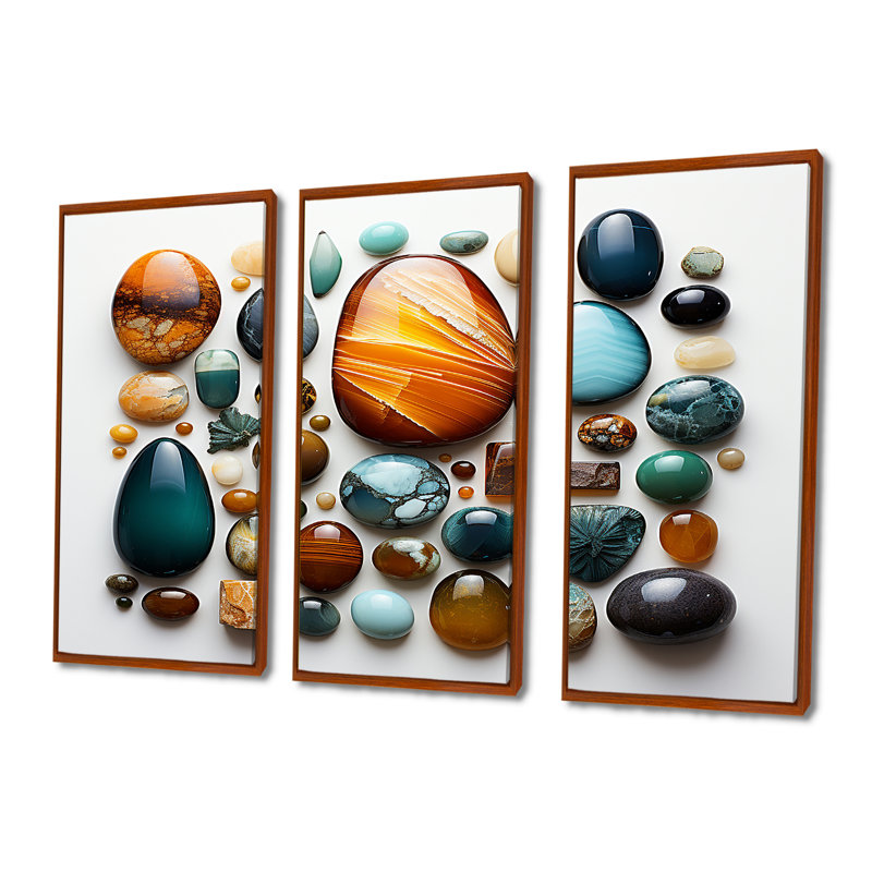 Ensemble de salon Crichlow - Spiritual Stone Wall Art, Cadre flottant brun, H 32 po x l 48 po x P 1 po