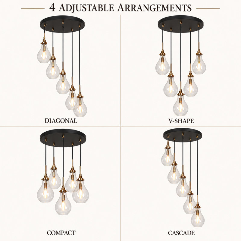 Hooman 5 - Light Cluster Teardrop Pendant 15" Ceiling Flush Mount Chandelier