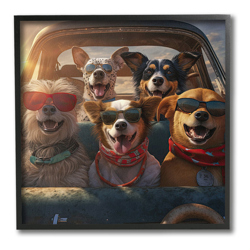 «Dogs on Road Trip», art de la giclée encadrée par Jim Baldwin, Giclée encadrée noir minuit, H 17 po x l 17 po