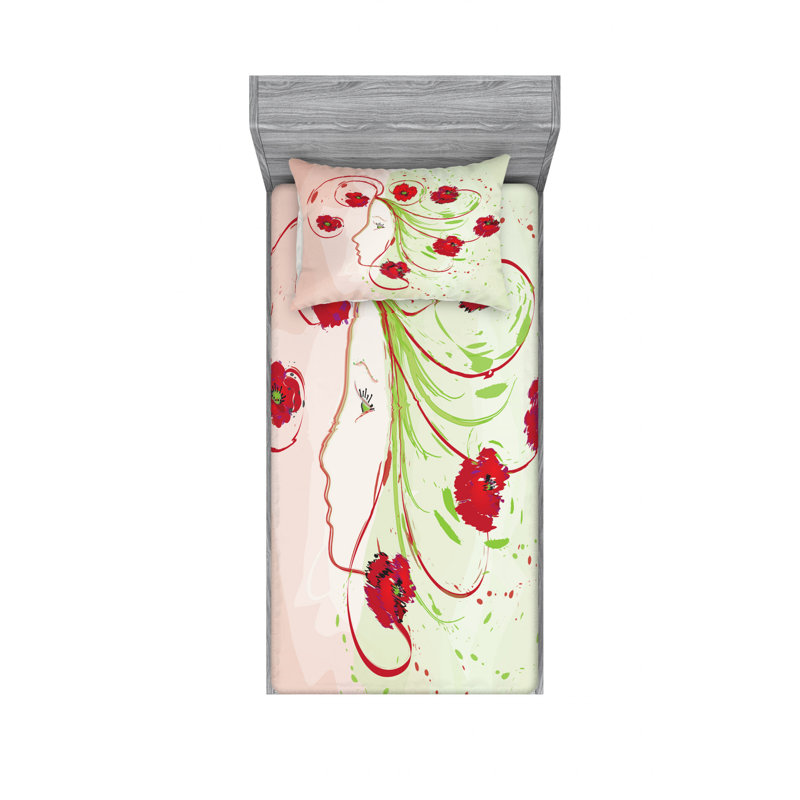 Microfiber Floral Sheet Set, Twin XL Sheet Set with Fitted Sheet