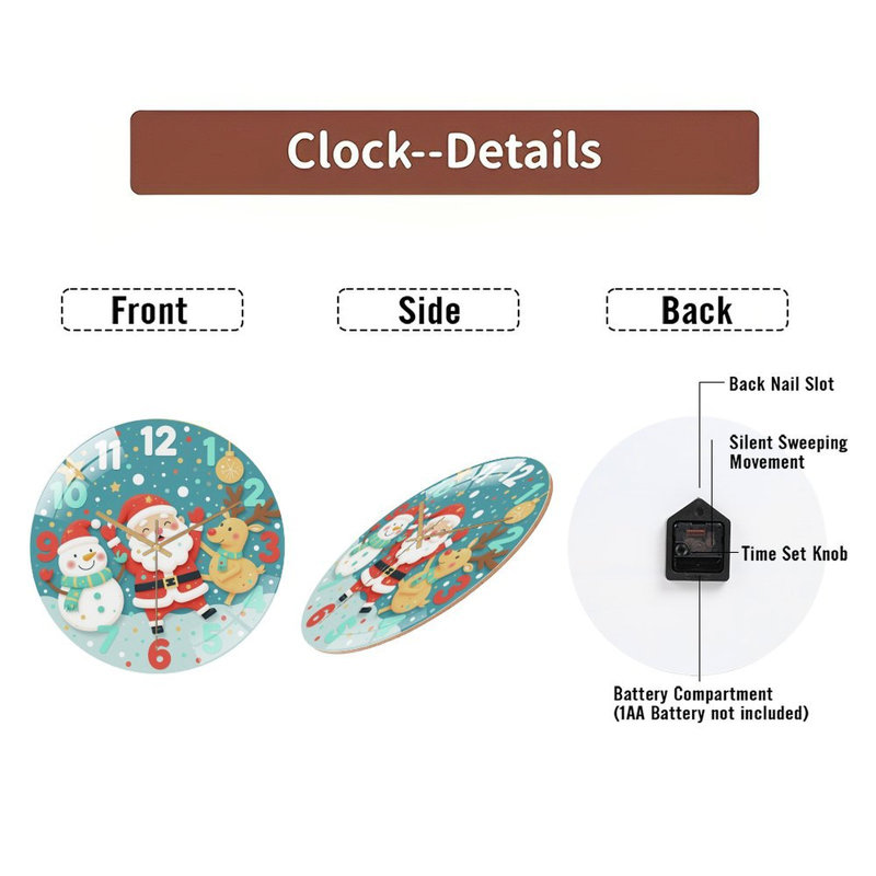 Horloge - Père Noël - bonhomme de neige - renne - horloge murale moderne en verre de 12 po