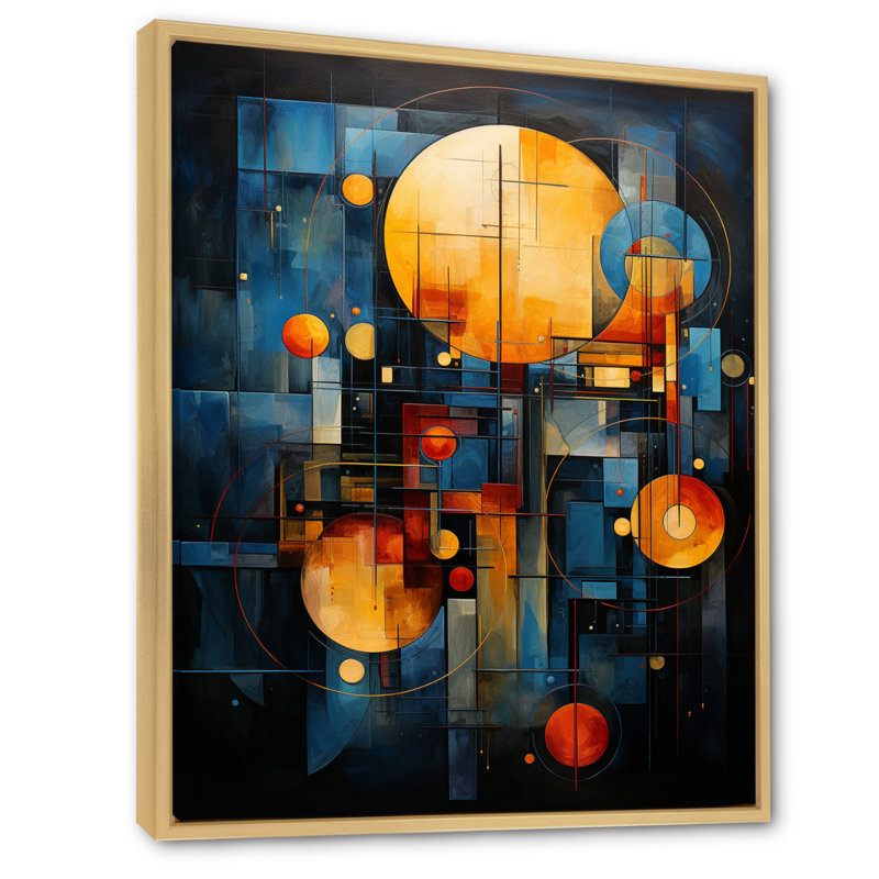 " Yellow Teal Astrology Celestial Alignment II ", Natural Floater Framed, 32" H x 16" W x 1" D