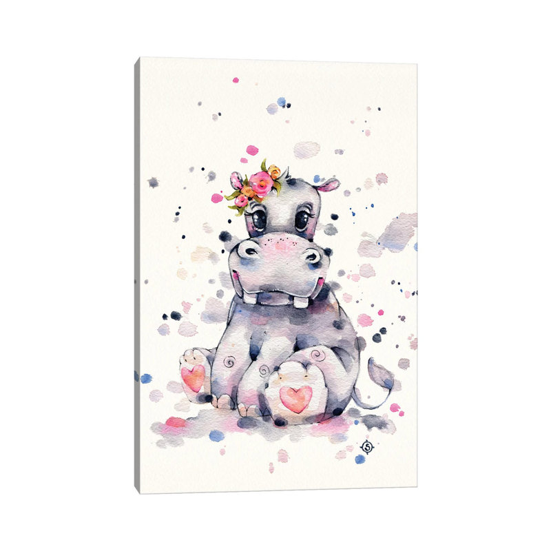 Sweet Hippo by Sillier Than Sally - Wrapped Canvas Painting, 66.04 cm H x 45.72 cm W x 1.91 cm D
