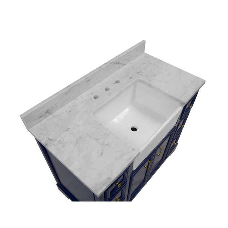 Ensemble de meuble-lavabo simple 42 po Emiliano, Marbre de Carrare, Bleu royal
