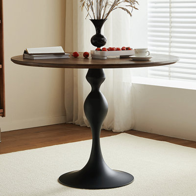  Brown Round Solid Wood + Carbon steel Dining Table