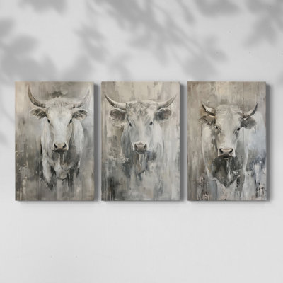 Bovine Study Series XLV -Set Of 3 Gallery Wrapped Canvas -Ready to Hang