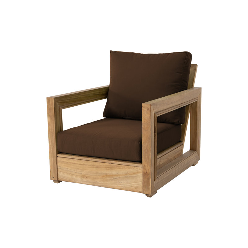 Ensemble de conversation en teck avec coussins Sunbrella 5 pièces Crelake, Laurier Brun