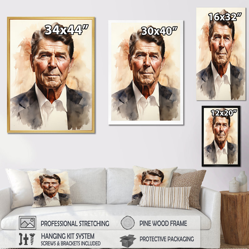 «Ronald Reagan President Portrait» - impression d'art sur toile, président / politique, H 20 po x l 12 po x P 1 po