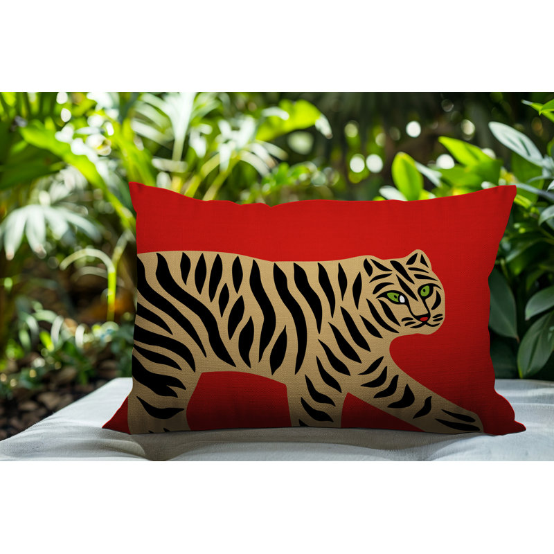 Oreiller rectangulaire intérieur / extérieur Gigi Tiger, Rouge, H 20 po x l 14 po