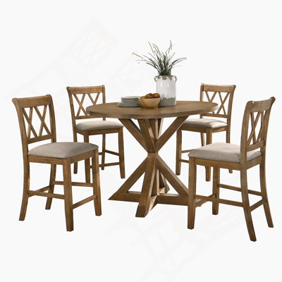 Windvale Cross-Buck Wood 5-Piece Counter Height Dining Set, Tan by 17 Stories