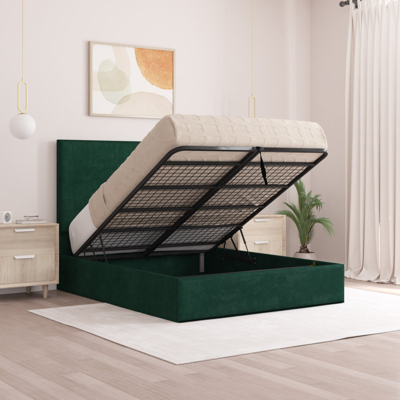 Bibian Upholstered Ottoman Storage Bed, Emerald, Single (3')
