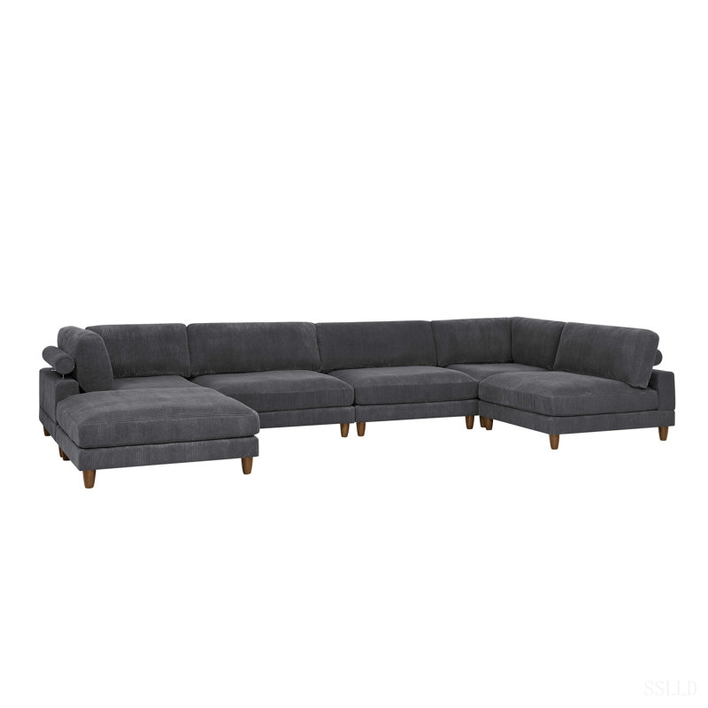 Canapé modulaire à large assise en velours côtelé, Dark Grey Corduroy, Brown