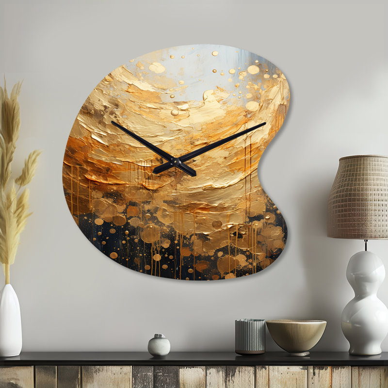 Horloge murale asymétrique en métal doré et doré Golden Gleam II - Collages abstraits, Petit