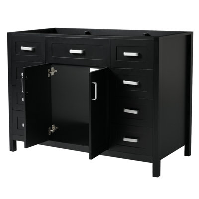 Meuble-lavabo 47 po sans lavabo, armoire seulement, 2 portes et 8 tiroirs, système de fermeture en douceur, design classique, noir