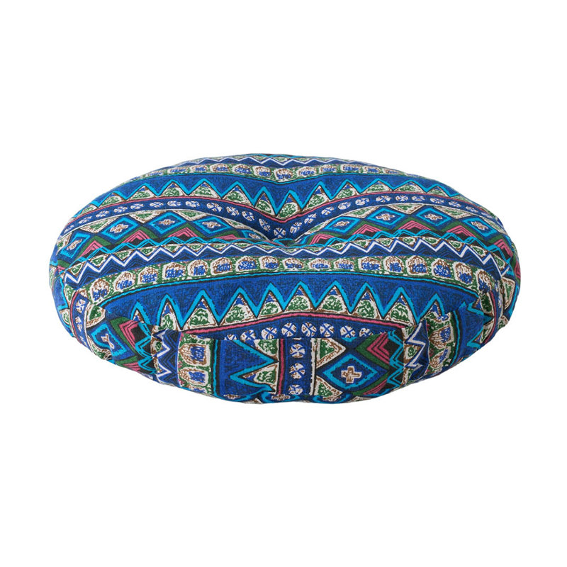 Detachable Round Floor Cushion, Bohemian Blue Geometric