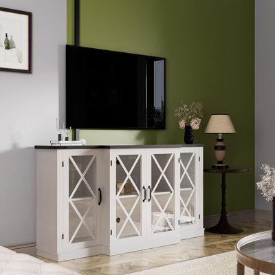 Farmhouse TV Stand Wih Storage, 63" Entertainment Center , Wooden Media TV Console With Height Adjustable Shelves For Living Room