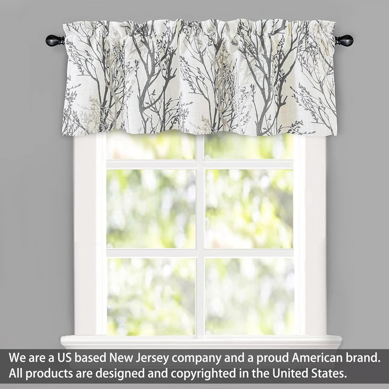 Gray Tree Branch Linen Blend Rod Pocket Valance 52" x 14"