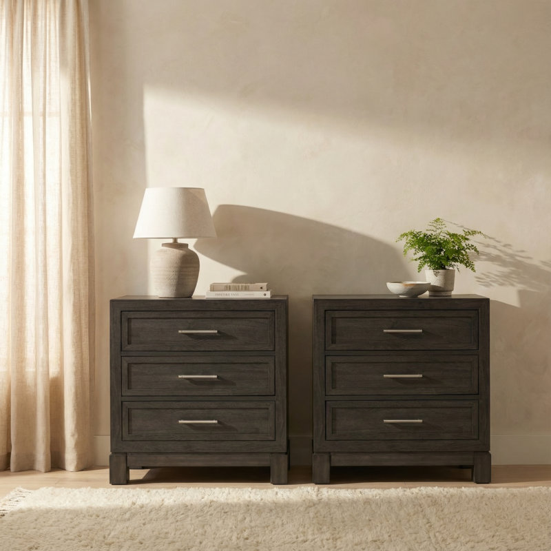 Keniston Rubberwood 3-Drawer Nightstand