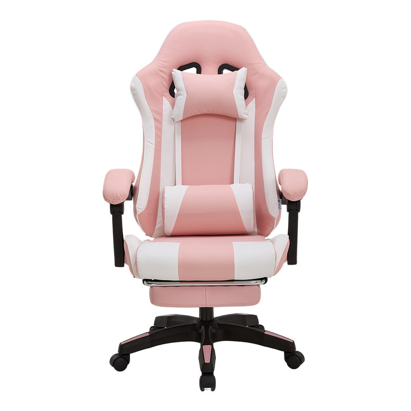 Adjustable Reclining Ergonomic Swiveling Game Chair with Footrest, Pink/Black