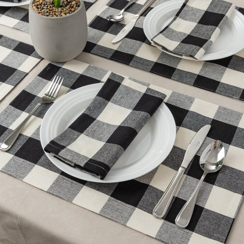 100% Cotton Plaid Square Napkin, Black