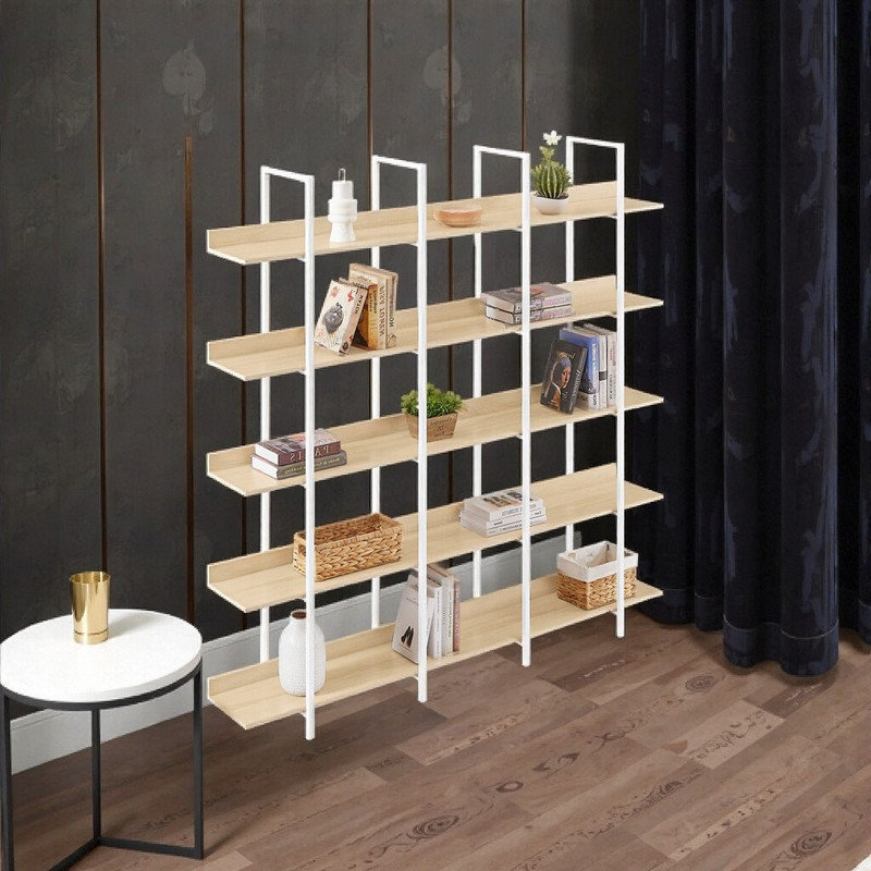 Bibliothèque à 5 niveaux, structure en acier d'une capacité de 400 lb, tablettes en panneau de fibres à densité moyenne imperméables, rangement ouvert